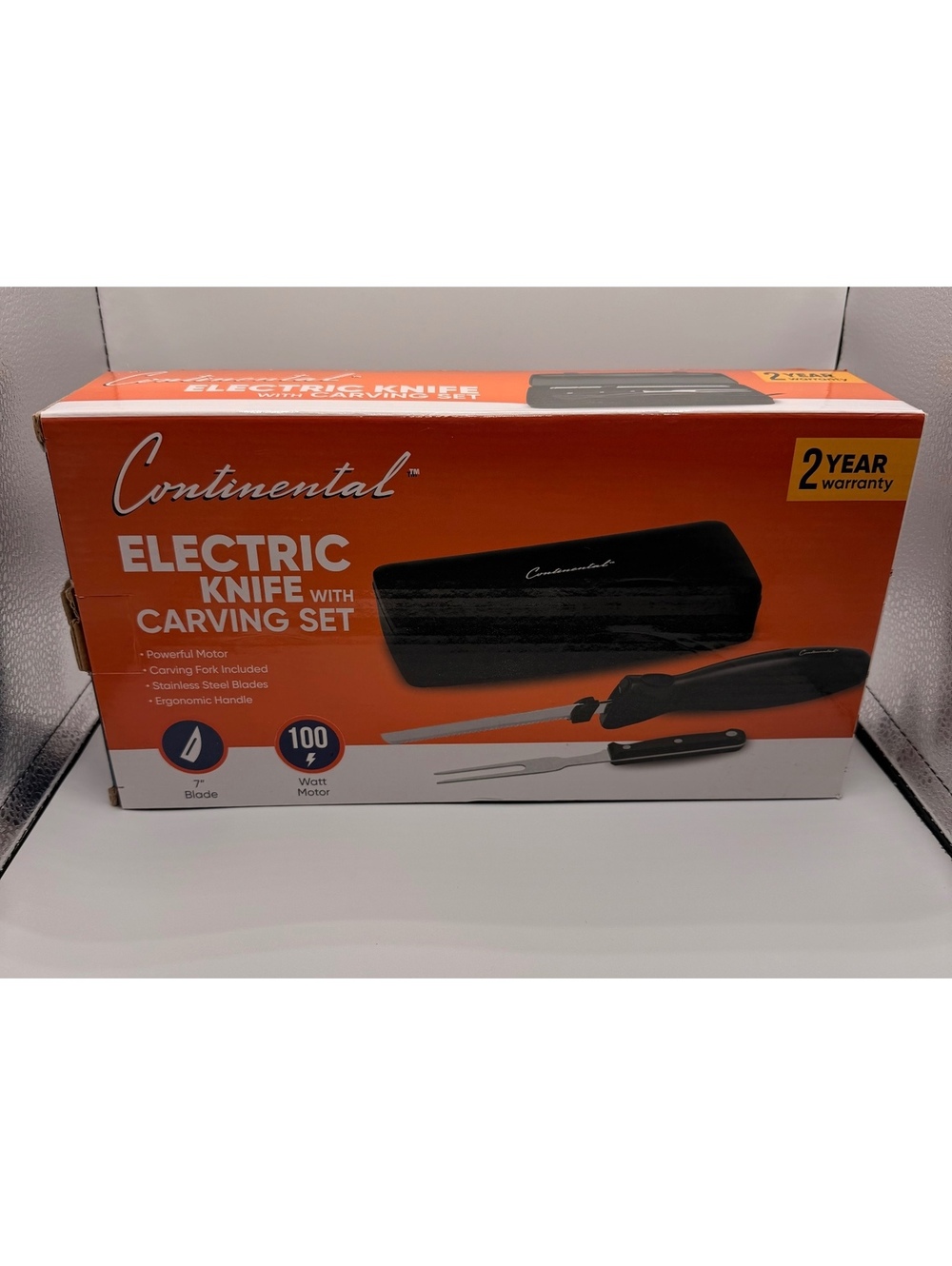 Continental Electric Knife Carving Set 100W 7” Blade Fork & Storage Case